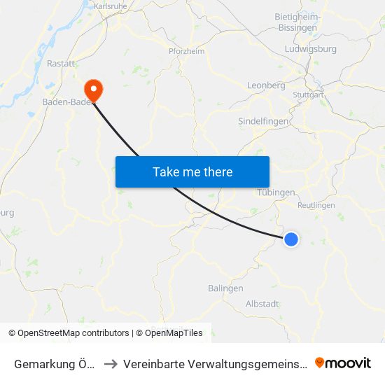 Gemarkung Öschingen to Vereinbarte Verwaltungsgemeinschaft Gernsbach map