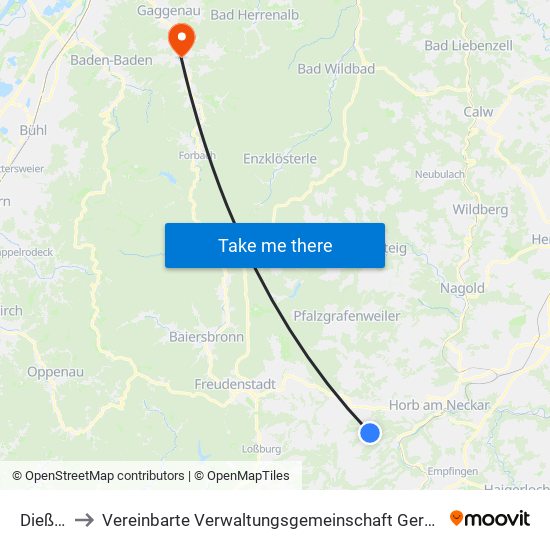 Dießen to Vereinbarte Verwaltungsgemeinschaft Gernsbach map