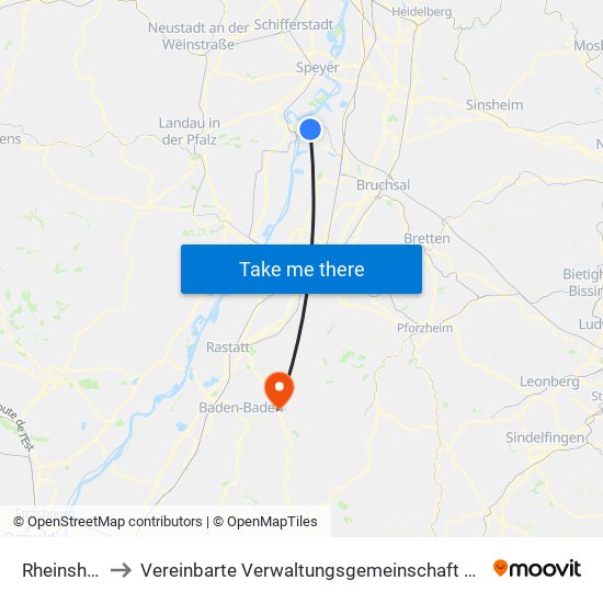 Rheinsheim to Vereinbarte Verwaltungsgemeinschaft Gernsbach map