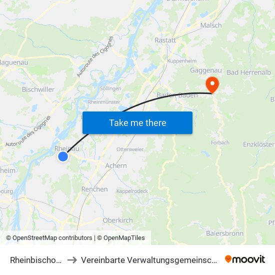 Rheinbischofsheim to Vereinbarte Verwaltungsgemeinschaft Gernsbach map