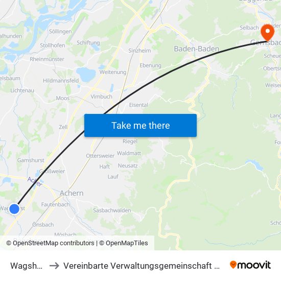 Wagshurst to Vereinbarte Verwaltungsgemeinschaft Gernsbach map