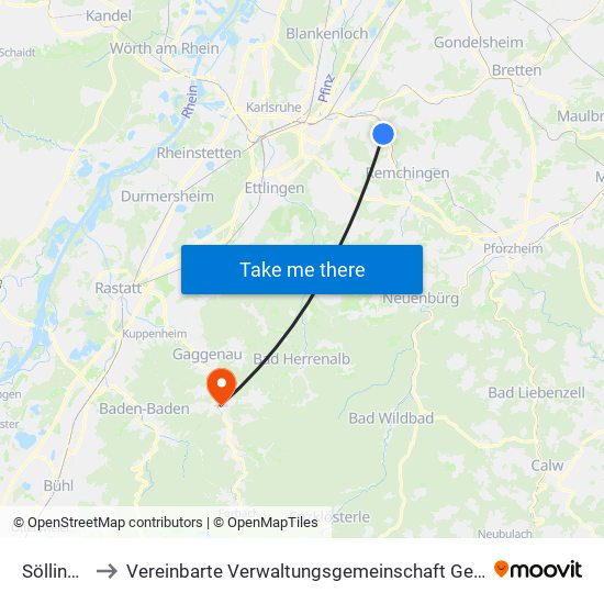 Söllingen to Vereinbarte Verwaltungsgemeinschaft Gernsbach map