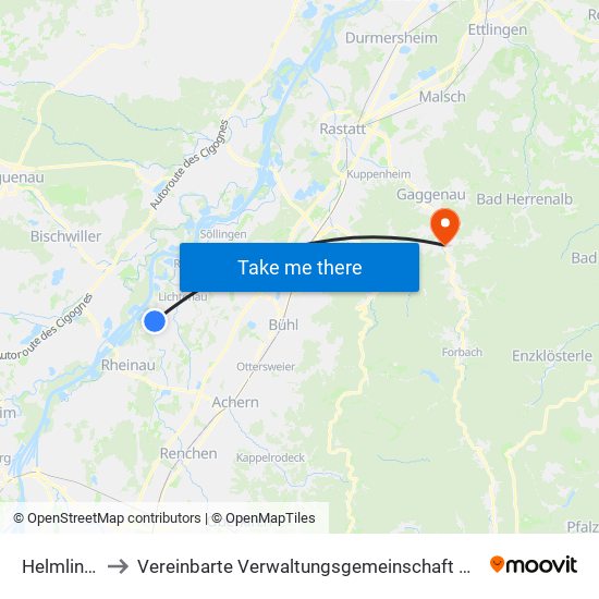 Helmlingen to Vereinbarte Verwaltungsgemeinschaft Gernsbach map