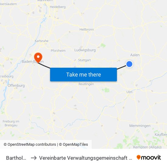 Bartholomä to Vereinbarte Verwaltungsgemeinschaft Gernsbach map