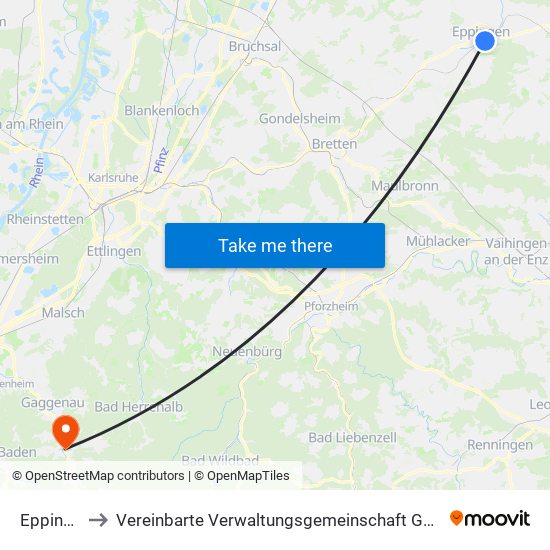 Eppingen to Vereinbarte Verwaltungsgemeinschaft Gernsbach map