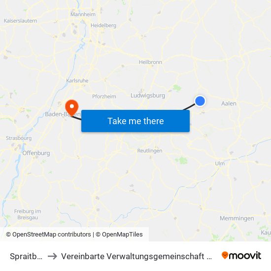 Spraitbach to Vereinbarte Verwaltungsgemeinschaft Gernsbach map
