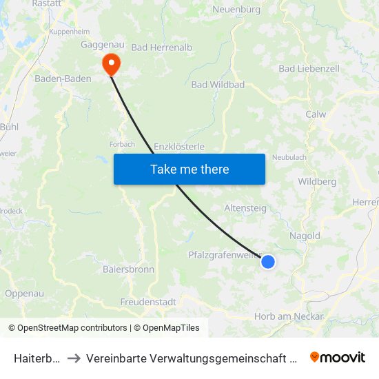 Haiterbach to Vereinbarte Verwaltungsgemeinschaft Gernsbach map