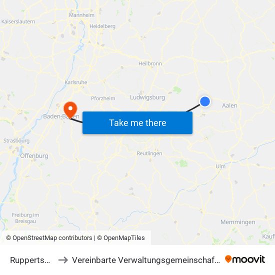 Ruppertshofen to Vereinbarte Verwaltungsgemeinschaft Gernsbach map