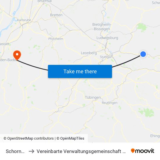 Schorndorf to Vereinbarte Verwaltungsgemeinschaft Gernsbach map