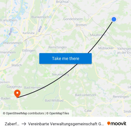 Zaberfeld to Vereinbarte Verwaltungsgemeinschaft Gernsbach map