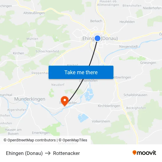 Ehingen (Donau) to Rottenacker map