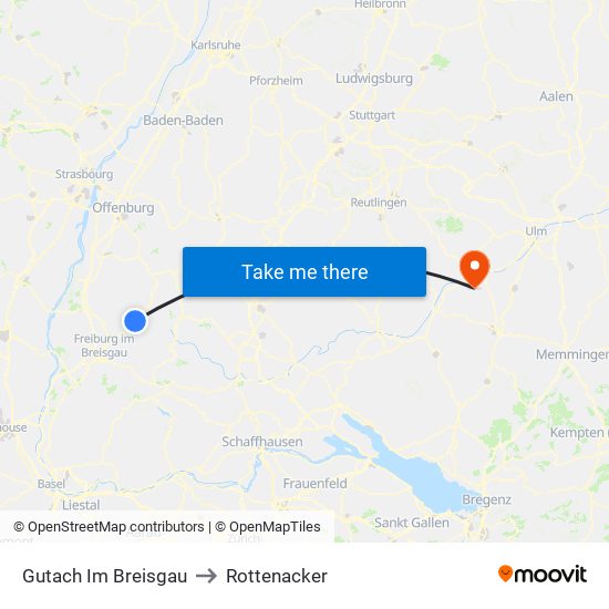 Gutach Im Breisgau to Rottenacker map