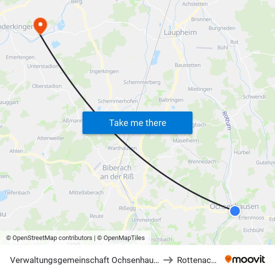 Verwaltungsgemeinschaft Ochsenhausen to Rottenacker map