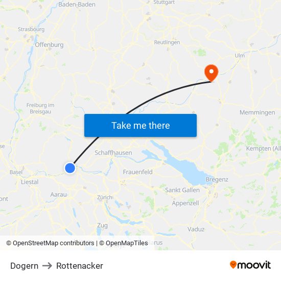 Dogern to Rottenacker map