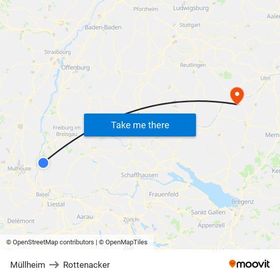 Müllheim to Rottenacker map