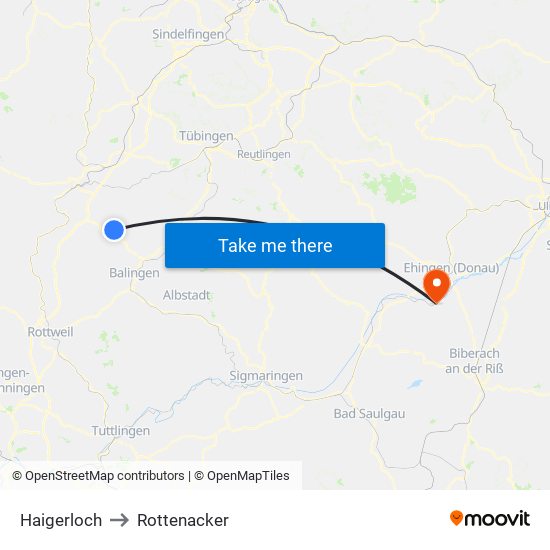 Haigerloch to Rottenacker map