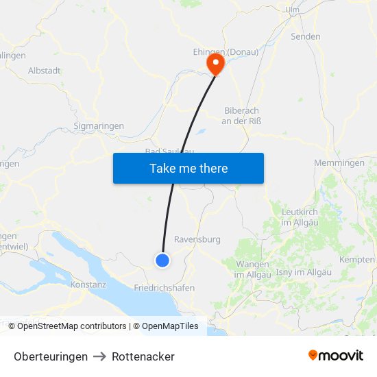 Oberteuringen to Rottenacker map