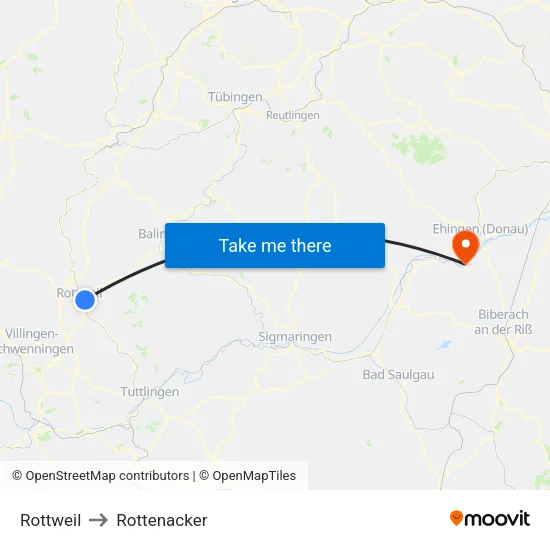 Rottweil to Rottenacker map