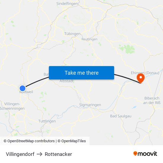 Villingendorf to Rottenacker map