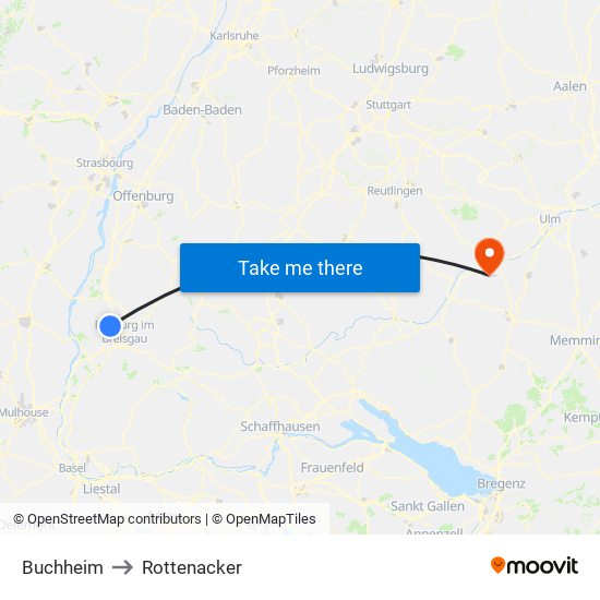 Buchheim to Rottenacker map