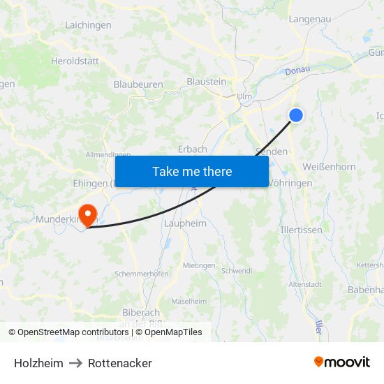 Holzheim to Rottenacker map