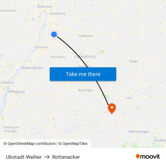 Ubstadt-Weiher to Rottenacker map