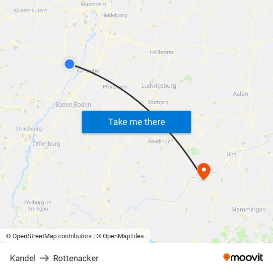 Kandel to Rottenacker map