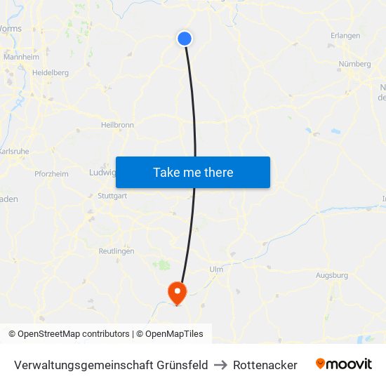 Verwaltungsgemeinschaft Grünsfeld to Rottenacker map