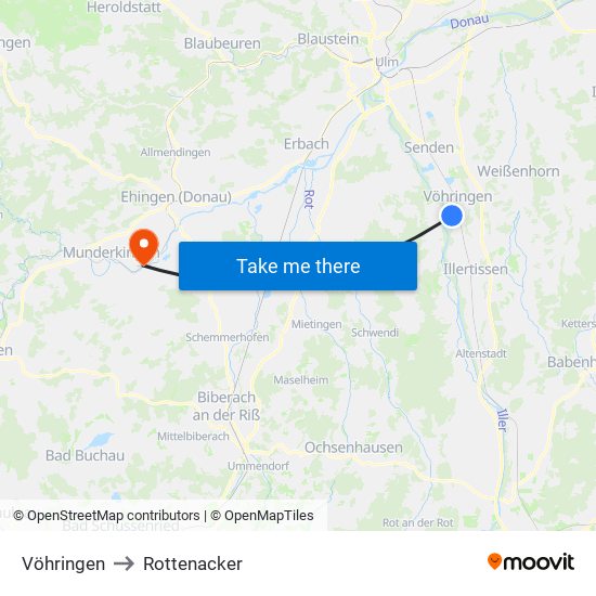 Vöhringen to Rottenacker map