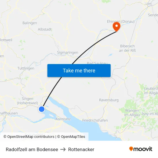 Radolfzell am Bodensee to Rottenacker map