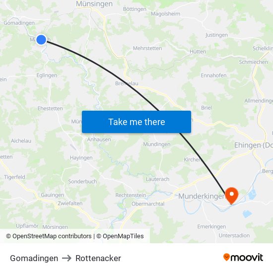 Gomadingen to Rottenacker map