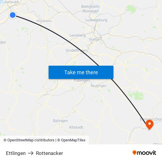 Ettlingen to Rottenacker map