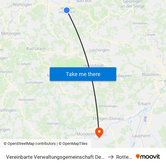 Vereinbarte Verwaltungsgemeinschaft Der Stadt Weilheim An Der Teck to Rottenacker map