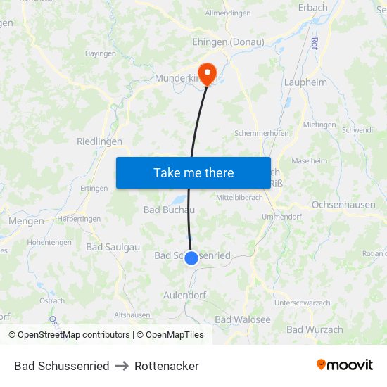 Bad Schussenried to Rottenacker map