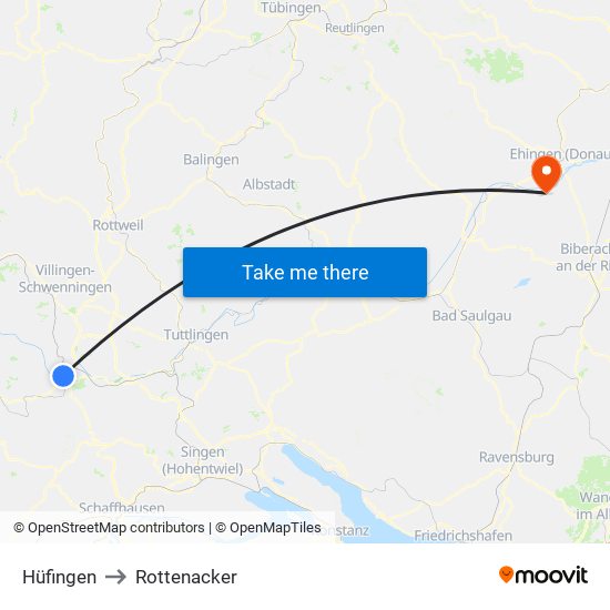 Hüfingen to Rottenacker map