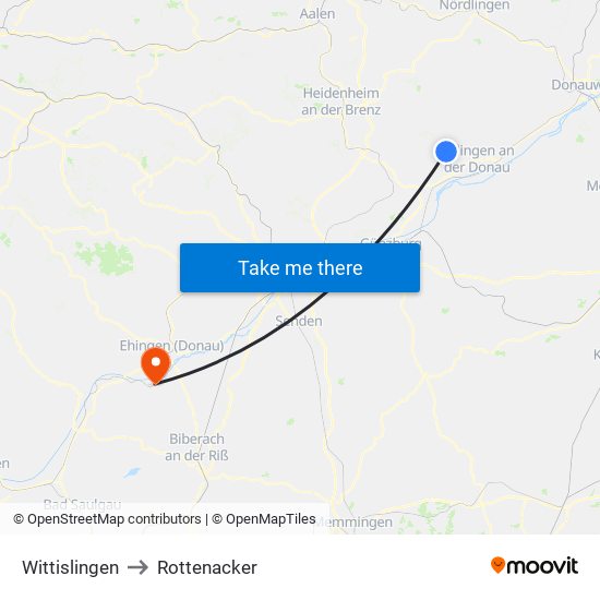 Wittislingen to Rottenacker map