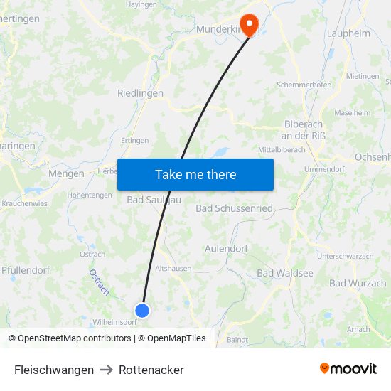Fleischwangen to Rottenacker map