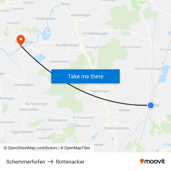 Schemmerhofen to Rottenacker map