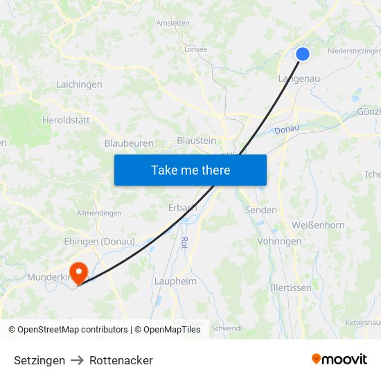 Setzingen to Rottenacker map