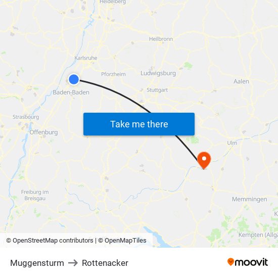 Muggensturm to Rottenacker map