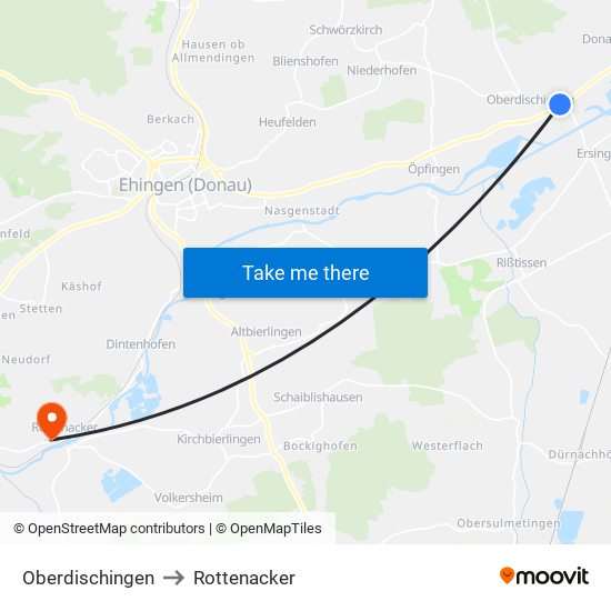 Oberdischingen to Rottenacker map