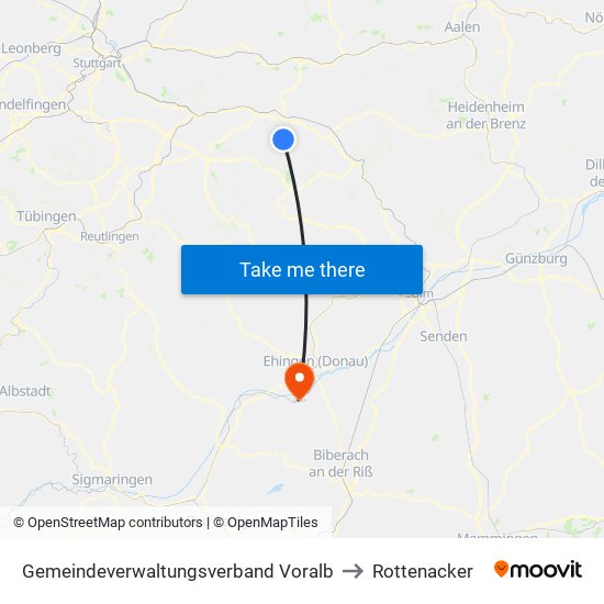 Gemeindeverwaltungsverband Voralb to Rottenacker map