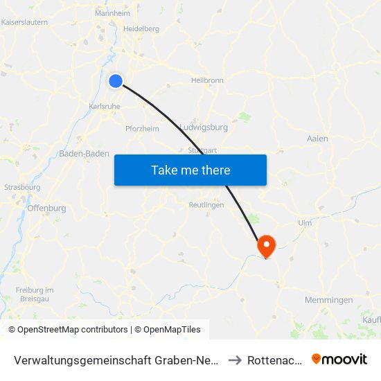 Verwaltungsgemeinschaft Graben-Neudorf to Rottenacker map