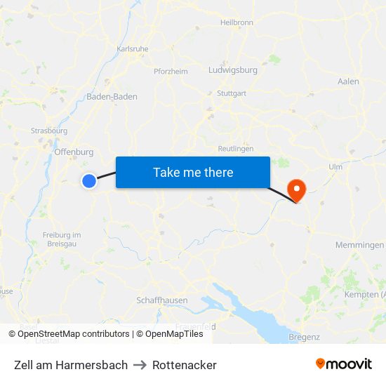 Zell am Harmersbach to Rottenacker map