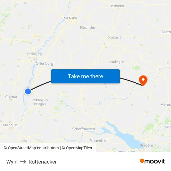 Wyhl to Rottenacker map