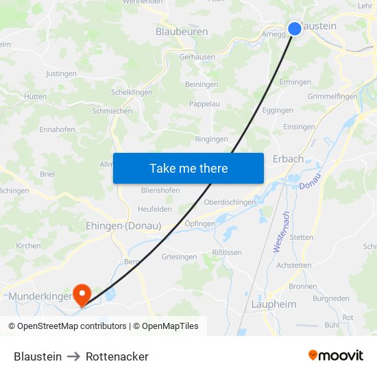 Blaustein to Rottenacker map