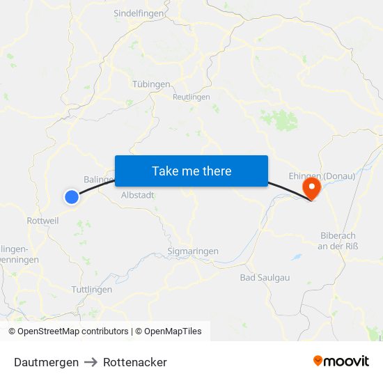 Dautmergen to Rottenacker map