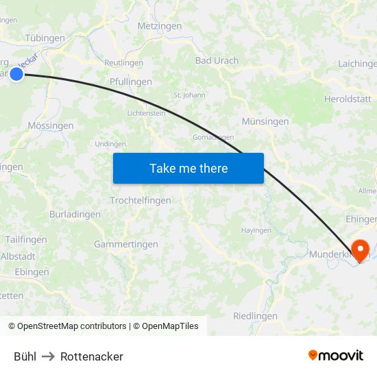 Bühl to Rottenacker map