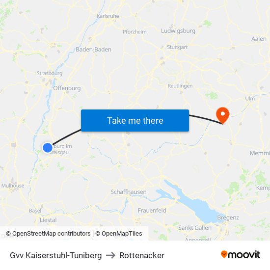 Gvv Kaiserstuhl-Tuniberg to Rottenacker map