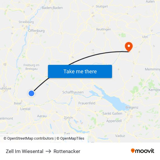 Zell Im Wiesental to Rottenacker map